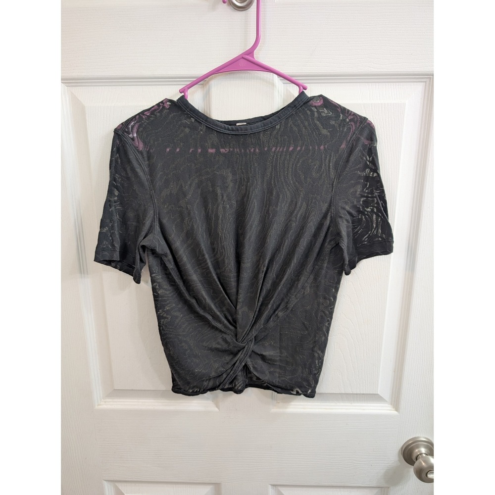 Lululemon Crescent Tee Veil Front Twist Burnout Swirl Top Womens Black - Size 6